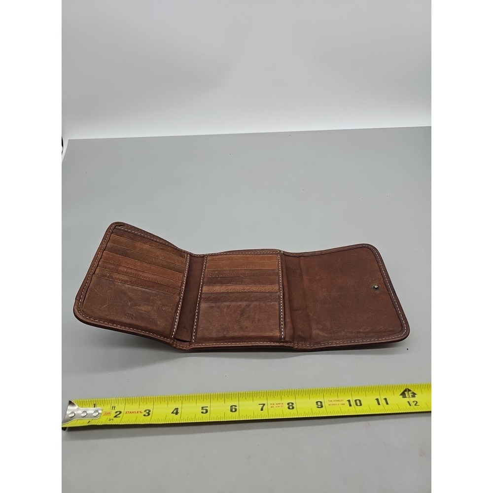 Vintage Men's Brown Leather tri-Fold Wallet brass Snap Nordstrom made Turkey
